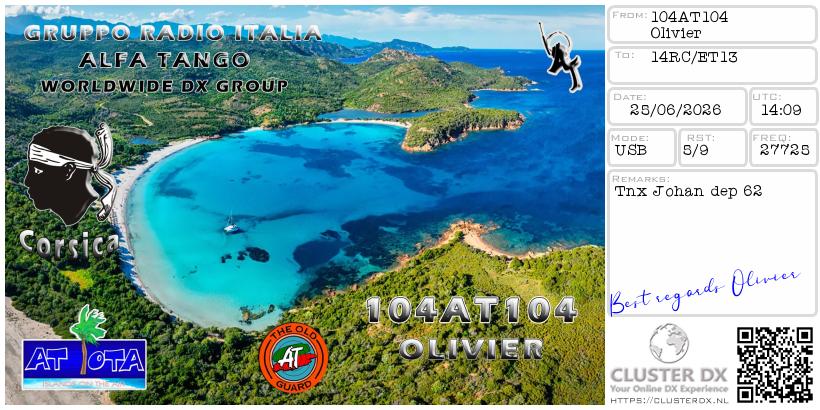 eQSL de 104AT104 OLIVIER, Corse – contact DX bande 11 mètres 27.725 MHz