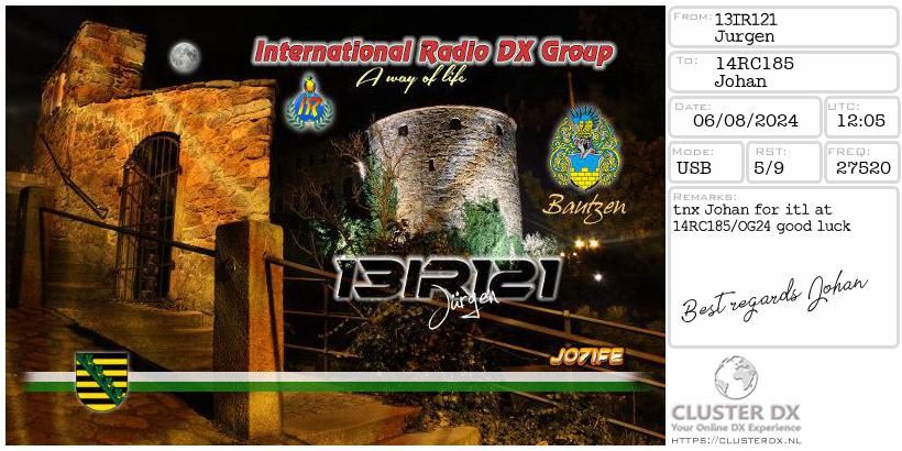 eQSL de 13IR121 JURGEN - Allemagne 🇩🇪