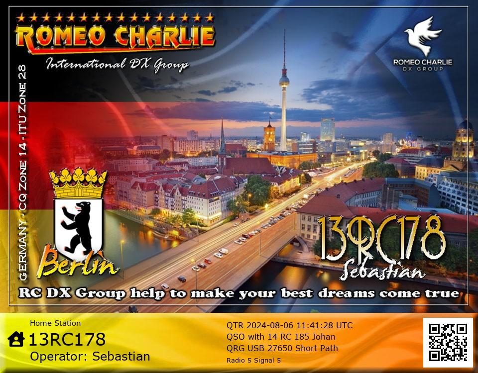 eQSL de 13RC178 SEBASTIAN - Allemagne 🇩🇪