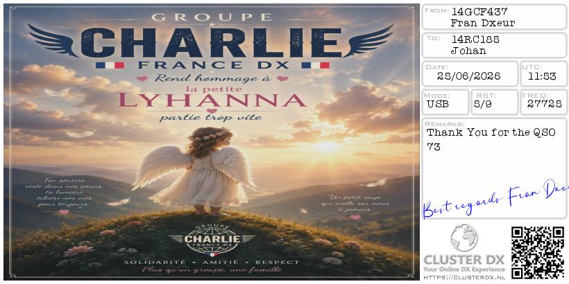 eQSL de 14GCF437 FRAN DXEUR, France – contact DX bande 11 mètres 27.725 MHz