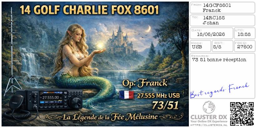 eQSL de 14GCF8601 FRANCK, France – contact DX bande 11 mètres 27.600 MHz