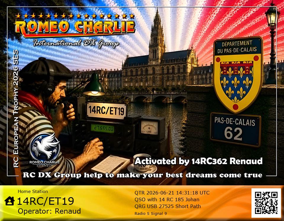 eQSL de 14RC/ET19 RENAUD, France – contact DX bande 11 mètres 27.525 MHz
