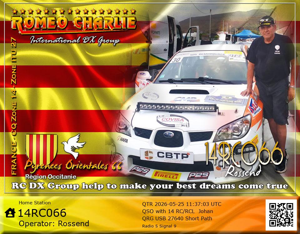 eQSL de 14RC066 ROSSEND, France – contact DX bande 11 mètres 27.640 MHz