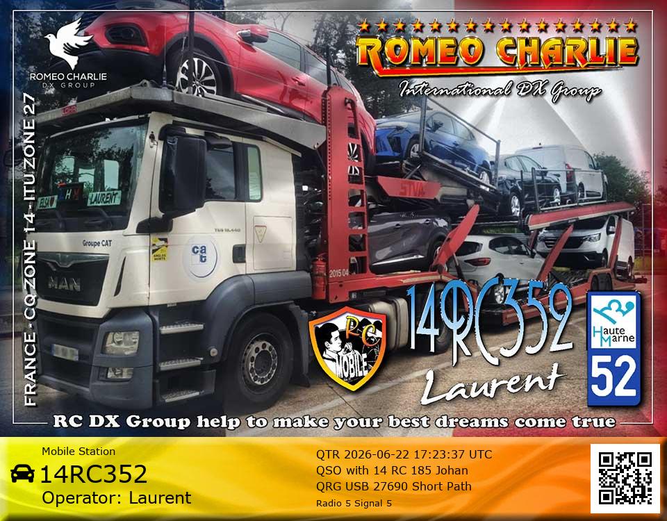 eQSL de 14RC352 LAURENT, France – contact DX bande 11 mètres 27.690 MHz