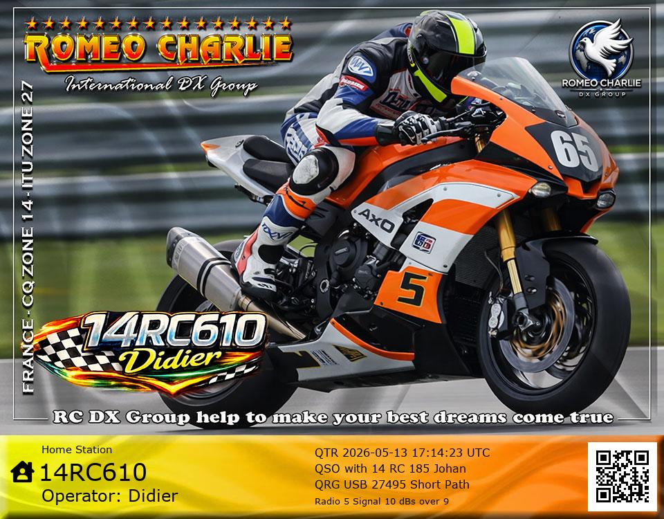 eQSL de 14RC610 DIDIER, France – contact DX bande 11 mètres 27.495 MHz