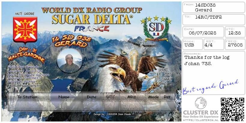 eQSL de 14SD038 GERARD - France 🇫🇷