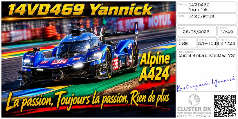 eQSL de 14VD469 YANNICK, France – contact DX bande 11 mètres 27.725 MHz