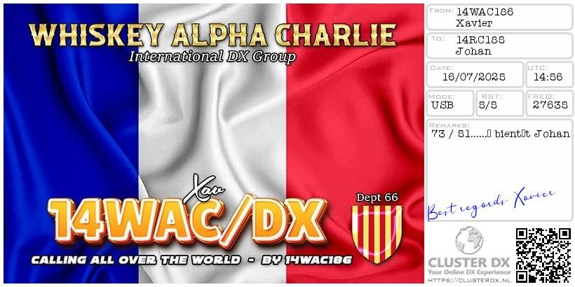eQSL de 14WAC186 XAVIER - France 🇫🇷