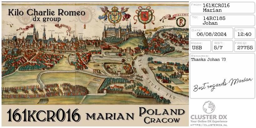 eQSL de 161KCR016 MARIAN - Pologne 🇵🇱