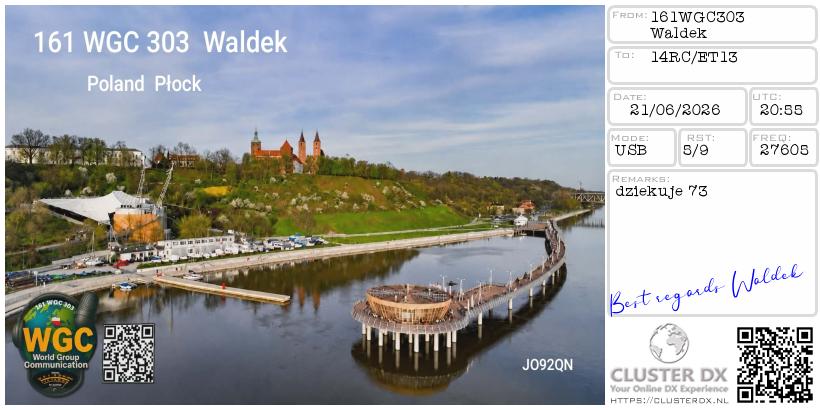 eQSL de 161WGC303 WALDEK, Pologne – contact DX bande 11 mètres 27.605 MHz