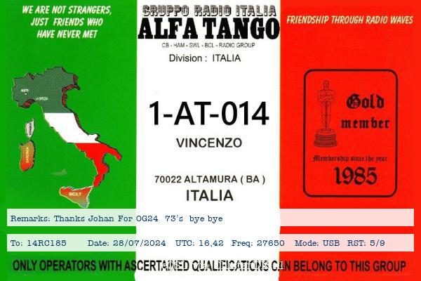 eQSL de 1AT014 VINCENZO - Italie 🇮🇹
