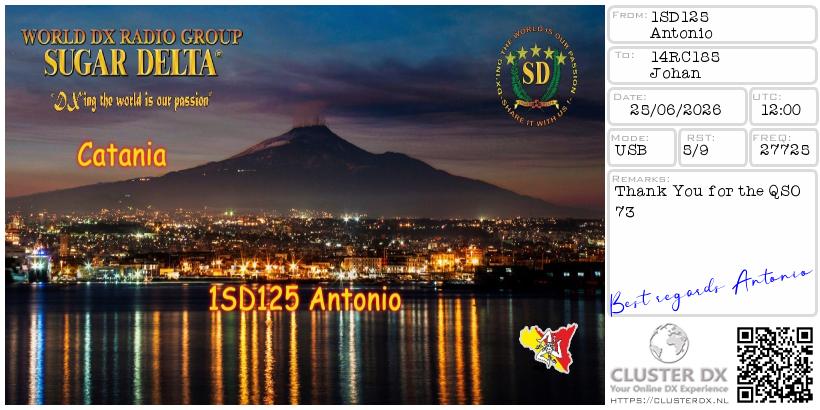 eQSL de 1SD125 ANTONIO, Italie – contact DX bande 11 mètres 27.725 MHz