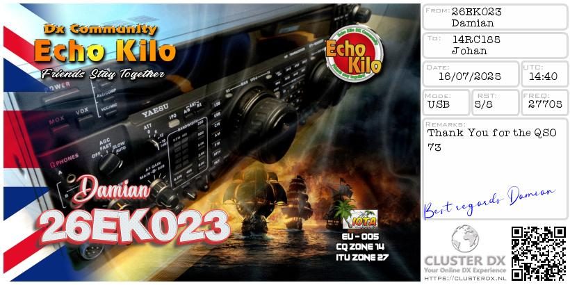 eQSL de 26EK023 DAMIAN - Angleterre 🇬🇧
