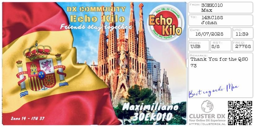 eQSL de 30EK010 MAXIMILIANO - Espagne 🇪🇸