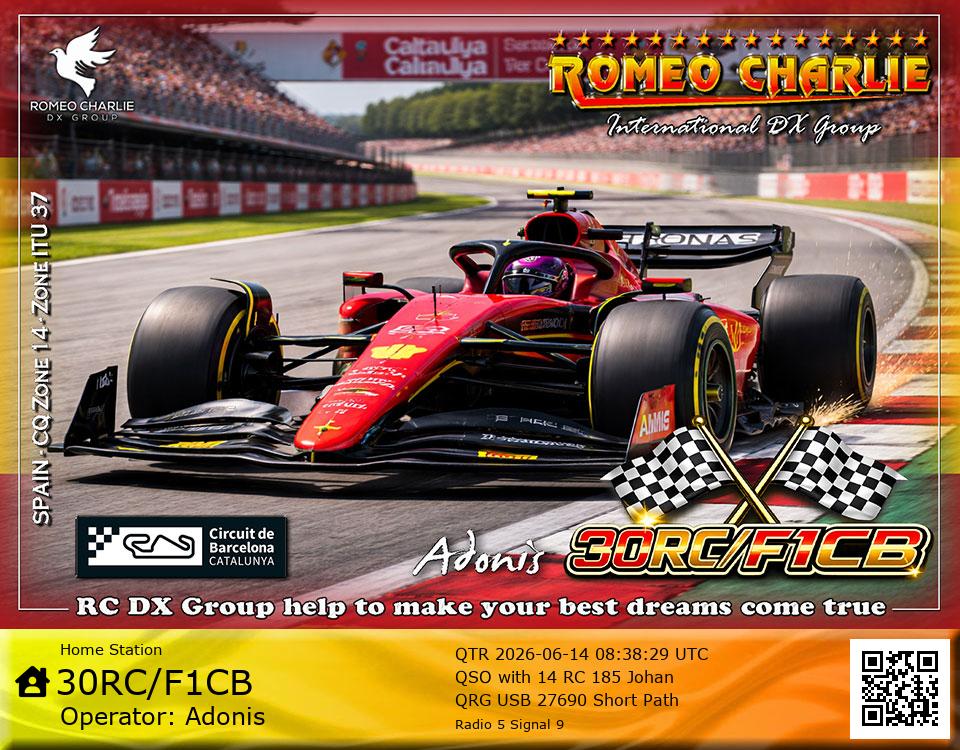 eQSL de 30RC/F1CB, Espagne – contact DX bande 11 mètres 27.690 MHz
