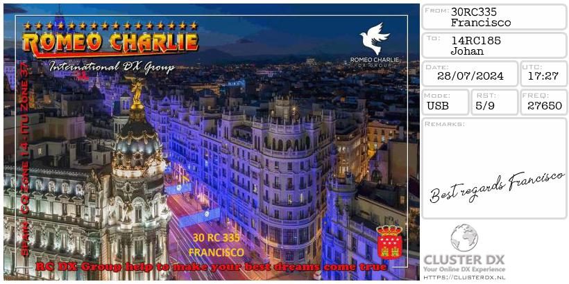 eQSL de 30RC335 FRANCISCO - Espagne 🇪🇸