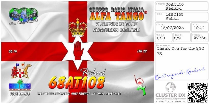 eQSL de 68AT108 RICHARD - Irlande du Nord 🇬🇧