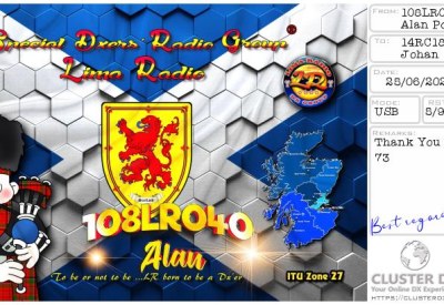 eQSL reçue de 108LR040 ALAN, Écosse – contact DX bande 11 mètres 27 MHz