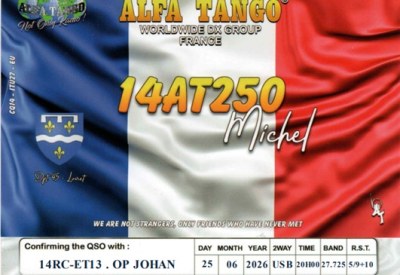 eQSL reçue de 14AT250 MICHEL, France – contact DX bande 11 mètres 27 MHz