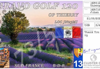 eQSL reçue de 14BG120 THIERRY, France – contact DX bande 11 mètres 27 MHz