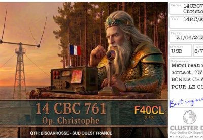 eQSL reçue de 14CBC761 CHRISTOPHE, France – contact DX bande 11 mètres 27 MHz