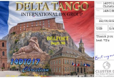 eQSL reçue de 14DT017 CHRISTIAN, France – contact DX bande 11 mètres 27 MHz