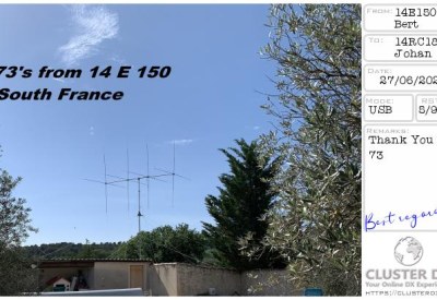 eQSL reçue de 14E150 BERT, France – contact DX bande 11 mètres 27 MHz