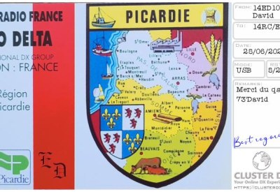 eQSL reçue de 14ED101 DAVID, France – contact DX bande 11 mètres 27 MHz
