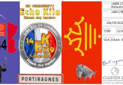 eQSL reçue de 14EK139 SEBASTIEN, France – contact DX bande 11 mètres 27 MHz