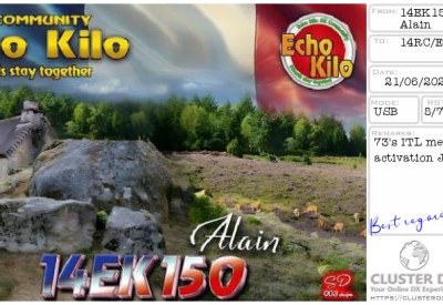 eQSL reçue de 14EK150 ALAIN, France – contact DX bande 11 mètres 27 MHz