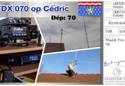 eQSL reçue de 14FDX070 CEDRIC, France – contact DX bande 11 mètres 27 MHz