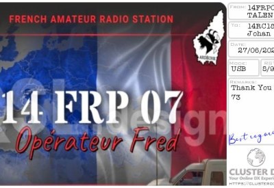 eQSL reçue de 14FRP07 TALENS, France – contact DX bande 11 mètres 27 MHz