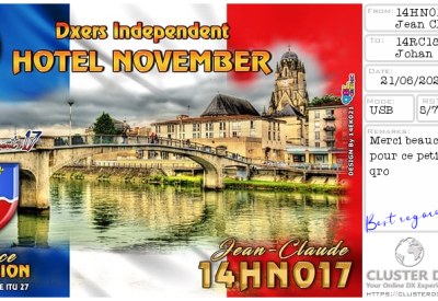 eQSL reçue de 14HN017 JEAN CLAUDE, France – contact DX bande 11 mètres 27 MHz