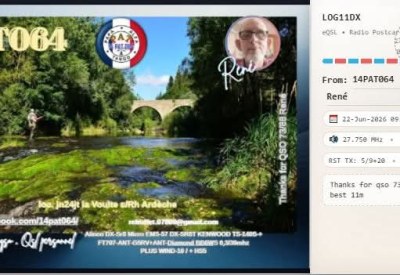 eQSL reçue de 14PAT064 RENE, France – contact DX bande 11 mètres 27 MHz