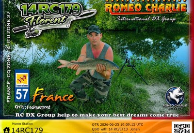 eQSL reçue de 14RC179 FLORENT, France – contact DX bande 11 mètres 27 MHz
