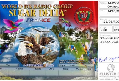 eQSL reçue de 14SD008 GERARD, France – contact DX bande 11 mètres 27 MHz