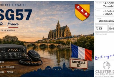 eQSL reçue de 14SG57 YANNICK, France – contact DX bande 11 mètres 27 MHz