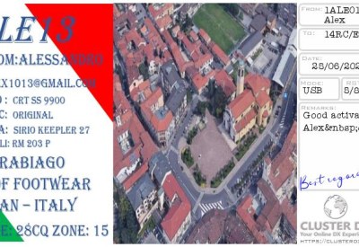 eQSL reçue de 1ALE13 ALESSANDRO, Italie – contact DX bande 11 mètres 27 MHz