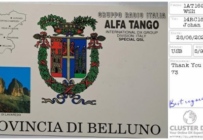 eQSL reçue de 1AT692 WILLI, Italie – contact DX bande 11 mètres 27 MHz