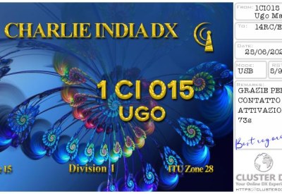 eQSL reçue de 1CI015 UGO, Italie – contact DX bande 11 mètres 27 MHz