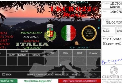 eQSL reçue de 1KCB022 MARIO, Italie – contact DX bande 11 mètres 27 MHz