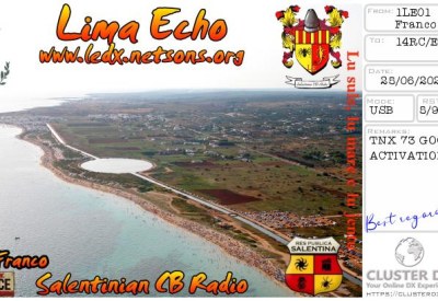 eQSL reçue de 1LE01 FRANCO, Italie – contact DX bande 11 mètres 27 MHz