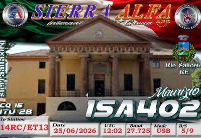eQSL reçue de 1SA402 MAURIZIO, Italie – contact DX bande 11 mètres 27 MHz