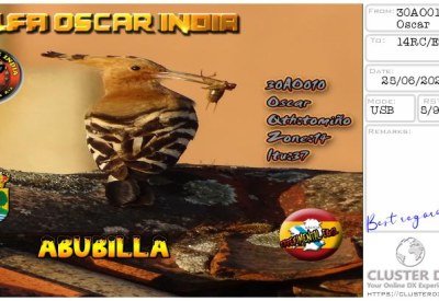 eQSL reçue de 30AO010 OSCAR, Espagne – contact DX bande 11 mètres 27 MHz