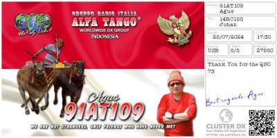 eQSL reçue de 91AT109 AGUS, Indonésie – contact DX bande 11 mètres 27 MHz